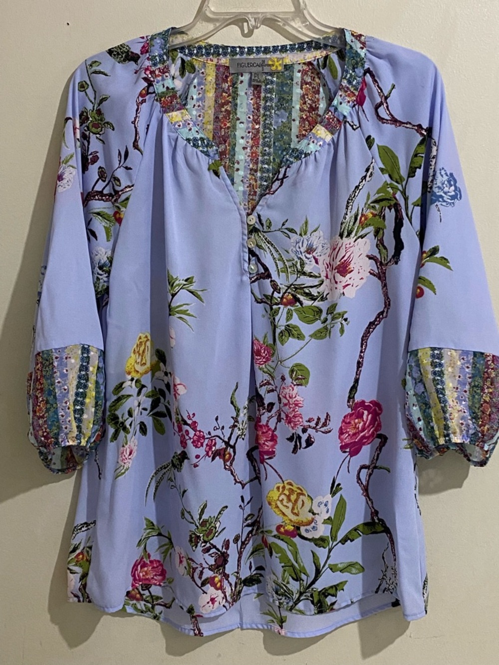 Anthropologie Figueroa & Flower Petite PL Light Blue Floral Split-Neck Tunic